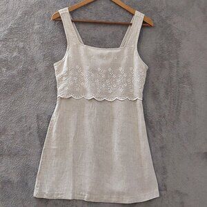 Vintage Linen Blend Embroidered Girls Dress – Size 9/10